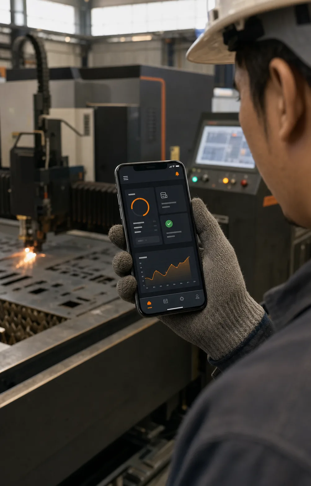 Visualisasi supervisor workshop mengakses ERP melalui smartphone